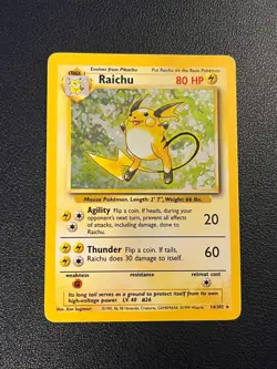 Pokemon Base Set Unlimited Raichu 14/102 Holo Rare MP - Image 1