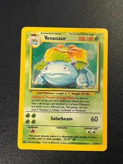 Pokemon Base Set Unlimited Venusaur 15/102 Holo Rare MP - Image 1