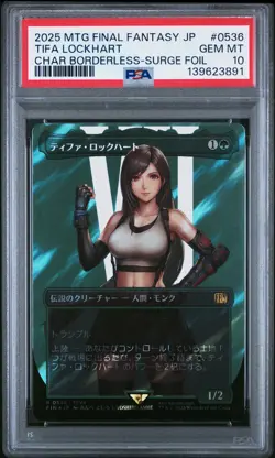 2025 MTG JPN FINAL FANTASY CHARACTER BORDERLESS-SURGE FOIL TIFA LOCKHART PSA 10 - Image 1