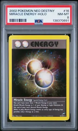 2002 POKEMON NEO DESTINY #16 MIRACLE ENERGY-HOLO PSA 8 - Image 1