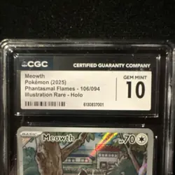 Pokemon TCG Meowth 106/094 Phantasmal Flames Illustration Rare Holo CGC 10 2025 - Image 2