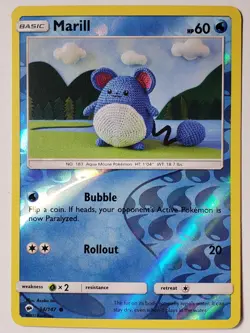 REVERSE HOLO Marill 34/147 VLP Asako Ito Crocheted Burning Shadows Pokemon Card - Image 1