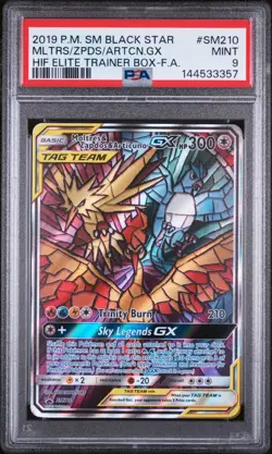 Pokemon Card Moltres & Zapdos & Articuno GX #SM210 Black Star Promo MINT PSA 9 - Image 1
