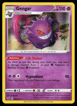 Gengar 085/202 Holo Rare Sword & Shield Base Set Pokemon Card - Image 1