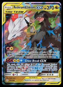 Reshiram & Zekrom GX 157/236 Holo Rare Cosmic Eclipse Pokemon Card - Image 1