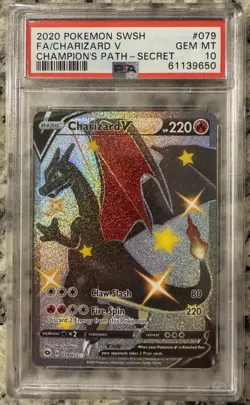 2020 POKEMON SWORD & SHIELD CHAMPION'S PATH SECRET FULL ART/CHARIZARD V PSA 10 - Image 1