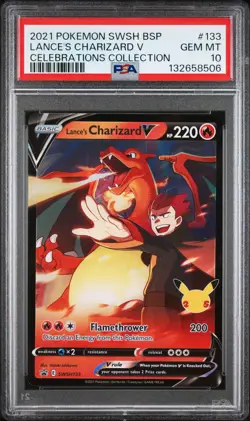 2021 POKEMON SWSH BLACK STAR PROMO #133 LANCE'S CHARIZARD V PSA 10 - Image 1
