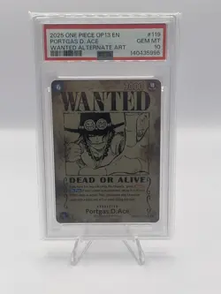 2025 One Piece Carrying On His Will Portgas D Ace Wanted Alt Art OP13-119 PSA 10 - Image 1