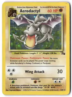 Pokemon Card - Aerodactyl 1/62 Holo Unlimited Holo Rare - Fossil - MP - Image 1