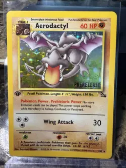 1999 Pokemon Fossil Aerodactyl 1/62 Holo – 1st Edition Pre-Release Promo - Image 1