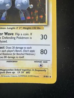 Magneton Holo Rare Pokemon Card 9/102 Base Set, Vintage 1999 WOTC TCG LP - Image 4