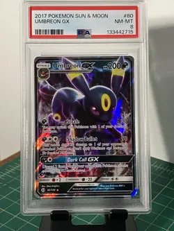 Pokemon TCG Sun & Moon Base Set Umbreon GX Ultra Rare Holo 80/149 PSA 8 NM-MT - Image 1