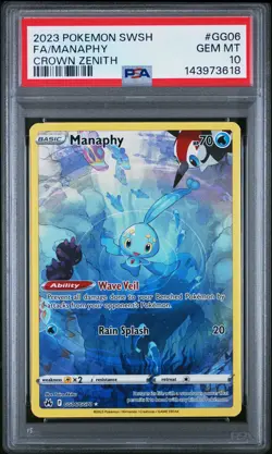 2023 POKEMON SWORD & SHIELD CROWN ZENITH #GG06 FULL ART/MANAPHY PSA 10 - Image 1