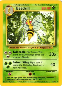 Pokemon TCG Beedrill Rare 17/102 Base Set Unlimited LP/MP - Image 1