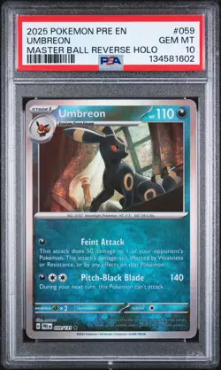 2025 POKEMON PRE EN-PRISMATIC EVOLUTIONS MASTER BALL REVERSE HOLO UMBREON PSA 10 - Image 1