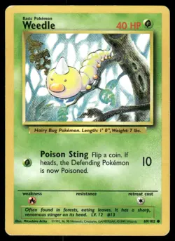 Pokemon Cards Weedle 69/102 UNLIMITED Base Set WOTC Common LP - Image 1