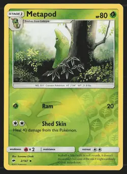 SM - Burning Shadows Metapod #2/147 Reverse Holo Pokemon Card - Image 1