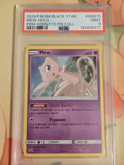 2019 POKEMON SM BLACK STAR PROMO HIDDEN FATES PIN COLL #SM215 MEW-HOLO PSA 9 - Image 1
