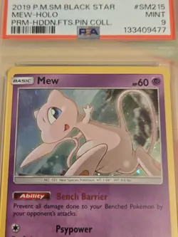 2019 POKEMON SM BLACK STAR PROMO HIDDEN FATES PIN COLL #SM215 MEW-HOLO PSA 9 - Image 2