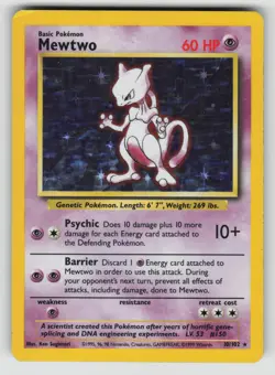 Mewtwo 10/102 Rare Base Set Pokemon HP - nice front! - Image 1