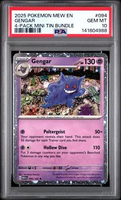 2025 Pokemon 151 4 Pack Mini Tin Cosmos Holo Promo Gengar #094 PSA 10 - Image 1