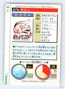 Slowpoke No. 079 Bandai Carddass Series 1-2 R Red Japanese Pokemon 1996 HP - Image 2