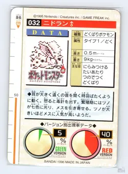 Nidoran No. 032 Bandai Carddass Series 1-2 G Green Japanese Pokemon 1996 MP - Image 2