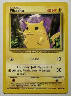 Pikachu 58/102 (HP) Common Base Set Unlimited 1996 WOTC Pokemon Card TCG - Image 1