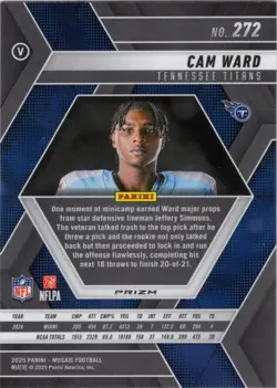 Cam Ward Rookie Variations #272 Panini Mosaic Football 2025 - Silver Prizm (RC) - Image 2