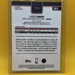 Topps Derik Queen Rookie X-Fractor #263 Pelicans 2025-26 Chrome Basketball - Image 2