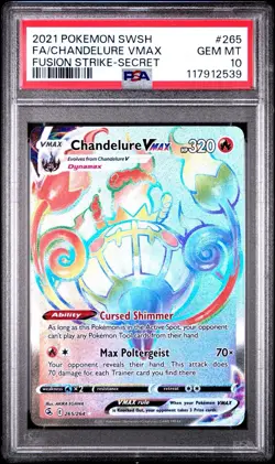 Pokemon TCG Chandelure VMAX Fusion Strike Rainbow Secret Rare 265/264 PSA 10 - Image 2