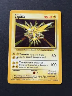 Pokemon TCG Zapdos Base Set Holo Unlimited Rare Card 16/102 - Image 1