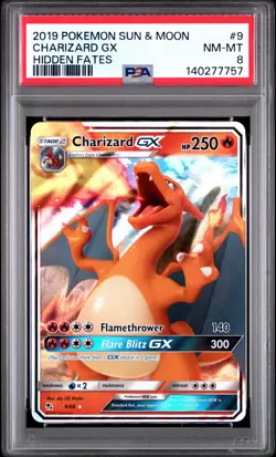 2019 POKEMON SUN & MOON HIDDEN FATES #9 CHARIZARD GX PSA 8 - Image 1