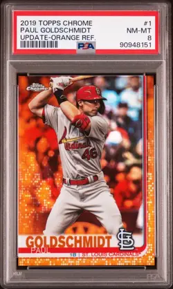 2019 Topps Chrome Update Paul Goldschmidt Orange Refractor /25 PSA 8 - Image 1
