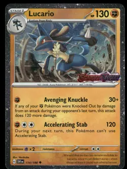 Lucario (Scarlet & Violet Stamp) 114/198 Holofoil Pokemon NM - Image 1