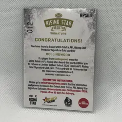 2026 Select AFL Footy Stars Collingwood Rising Star Signature Predictor 12/220 - Image 2