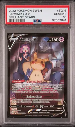 PSA 10 Mimikyu V TG16/TG30 Brilliant Stars Full Art Pokemon Card - Image 1