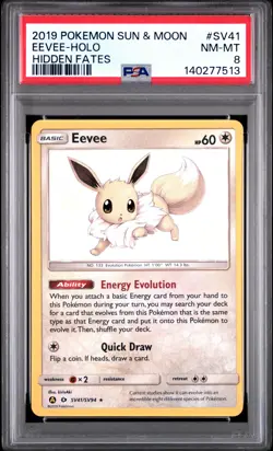 2019 POKEMON SUN & MOON HIDDEN FATES #SV41 EEVEE-HOLO PSA 8 - Image 1