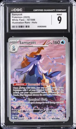 2025 POKEMON WHITE FLARE ILLUSTRATION RARE - HOLO #107/086 SAMUROTT CGC 9 - Image 1