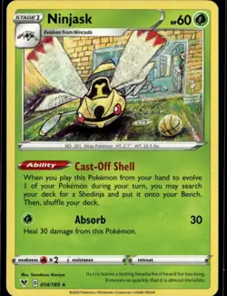 Ninjask Rare SWSH04: Vivid Voltage 014/185 Grass Pokemon Card - Image 1