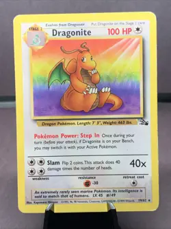 Pokemon TCG Dragonite 19/62 Fossil Set Unlimited Non Holo Rare WOTC VTG 1999 - Image 1
