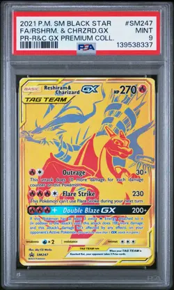 POKEMON RESHIRAM & CHARIZARD GX Premium Collection Promo SM247 PSA 9 MINT - Image 1
