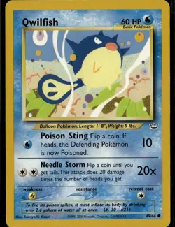 Qwilfish Common Neo Revelation 49/64 Water Unlimited Pokemon Card - Image 1
