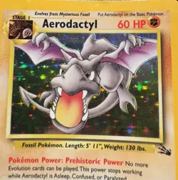 AERODACTYL Pokemon Fossil Holo Rare 1/62 vintage English TCG Card 1999 - Image 1