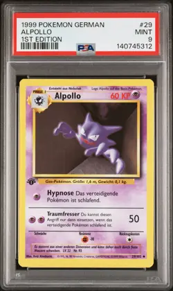 POKEMON ALPOLLO (HAUNTER) 1st Edition GERMAN Base Set 29/102 PSA 9 MINT - Image 1