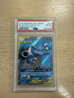 2019 Pokemon Sun & Moon Cosmic Eclipse Blastoise Piplup Tag Team #214/236 PSA 8 - Image 1