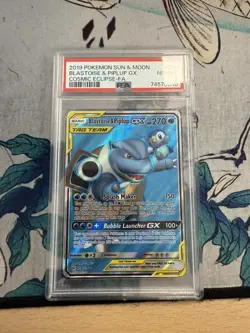 2019 Pokemon Sun & Moon Cosmic Eclipse Blastoise Piplup Tag Team #214/236 PSA 8 - Image 4
