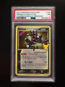 2021 POKEMON CELEBRATIONS BLACK STAR PROMO #SWSH144 GRENINJA GOLD STAR PSA 7 - Image 1