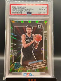 2023 Panini Donruss Victor Wembanyama Green Holo Laser Rookie RC PSA 10 Low Pop - Image 1