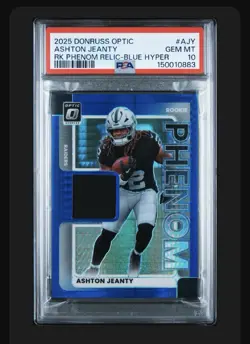 2025 Optic Rookie Phenoms Ashton Jeanty Blue Hyper Patch PSA 10 POP 1! - Image 1